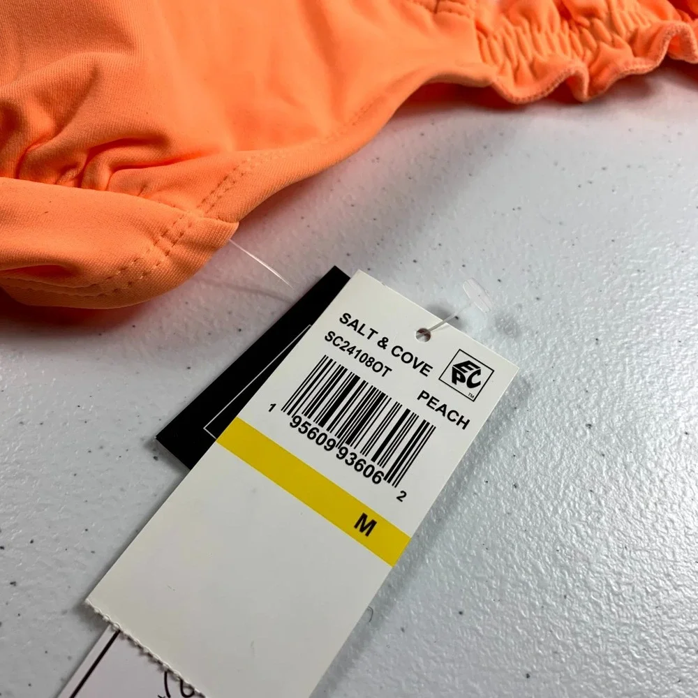 Salt & Cove Bikini Top Womens Medium Peach Ruffle Strap Tie Back Beach Swimwear‎
